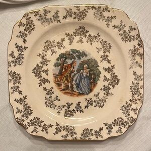 VICTORIAN ROYAL CHINA WARRANTED 14 KT SQUARE SALAD PLATE, VINTAGE